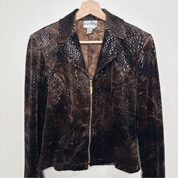 Joseph Ribkoff Vintage Womens 8 Velvet Snake Skin Blazer Full Zip - Picture 5 of 14